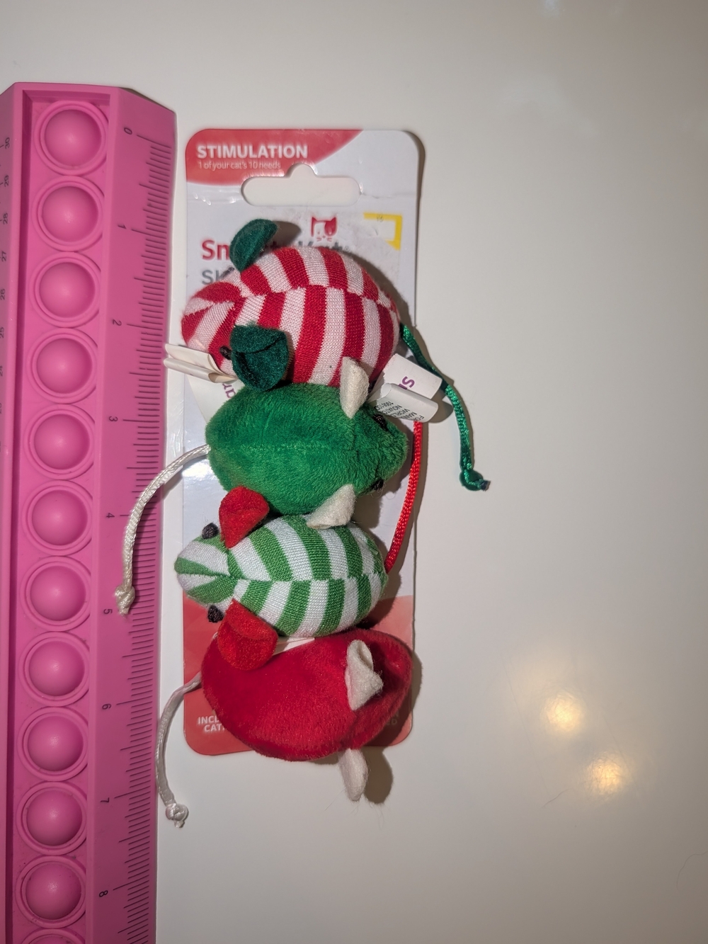 Plush Stacked Holiday Mice Toy - Red, Green, White Christmas Cat Toys